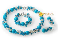 Luxuriant Turquoise Jewelry set with white rice pearl wholesale