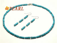 wholesale 4*13mm blue column turquoise necklace, earrings