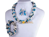 3 strands twisted turquoise necklace with genuine pearl on sell
