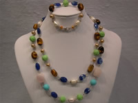 Necklace set made of tiger eyes,turquoise beads & shell pearls