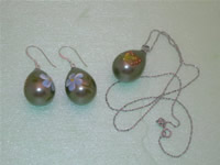 Wholesale printed flower shell pearl necklace, earrings set