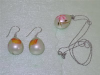 15*20mm printed flower shell pearl jewelry set wholesale