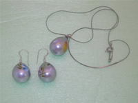 Wholesale 15*20mm printed flower shell pearl jewelry set