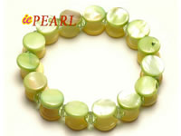 11mm coin shell bracelet in 2 rows of yellow and green color