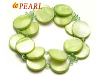 shell bracelet with green crystal beads by spring line