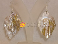 50mm leaf shape shell earrings with 925 sterling silver hook