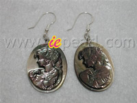 30mm nature color oval carved shape shell earrings