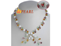white deep sea Tridacna beads & crystal necklace wholesale