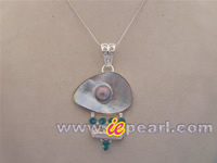 Precious sterling Mabe pearl shell pendant in wholesale