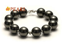 14mm black shell pearl bracelet with silver fittings