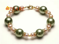 12mm green shell pearls bracelet with golden lobster clasp