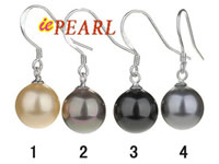 10mm shell pearl sterling dangling earrings