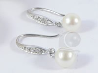 wholesale 925 silver freshwater round pearl hook earrings