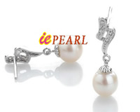 wholesale 925 silver round AAA pearl dangling earrings