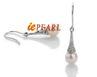 wholesale round AAA pearl sterling silver hook earrings