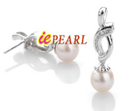 wholesale 7-8mm round AAA pearl sterling silver earrings