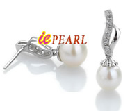 wholesale pearl zircon stud sterling silver round earrings
