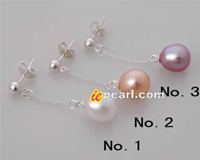 925 silver dangling chain big pearl earrings studs
