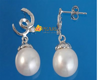 10-11mm white rice pearl 925 silver earrings 15mm stud