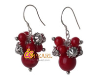 10mm & 6mm red coral with 925 sterling silver earrings