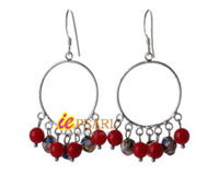 5-6mm coral& cloisonné beads with silver earring hook