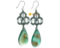 16*27mm green natural veins agate knotting earrings