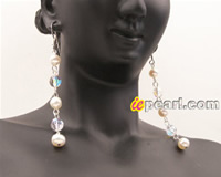 Clear AB Swarovski crystal and white FW pearl dangler earrings