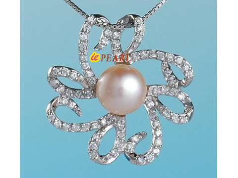10-10.5mm 925 silver freshwater bread pearl flower pendant