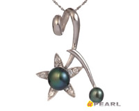 peacock green bread pearl 925 silver star pendant