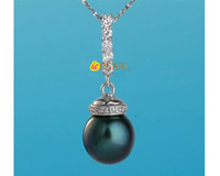 11-12mm peacock green round pearl 925 silver pendant