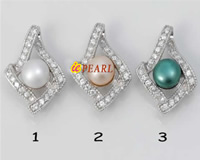7.5-8mm freshwater bread pearl 925 silver pendants with CZ