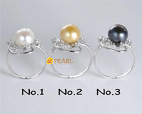 9.5-10mm cultured freshwater pearl silver rings with CZ