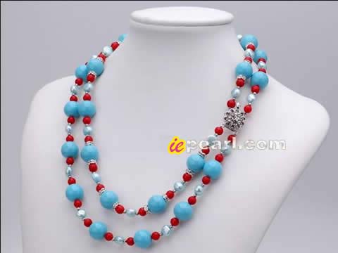 two strands 6mm round red coral necklace wholesale online