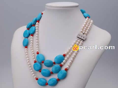 Three strands 5mm round red coral necklace