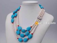 Three strands 5mm round red coral necklace