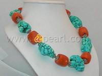 tubby red coral with turquoise necklace wholesle online