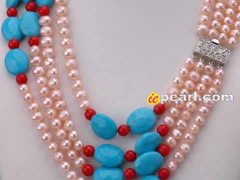 four strands 8mm round red coral necklace wholesale