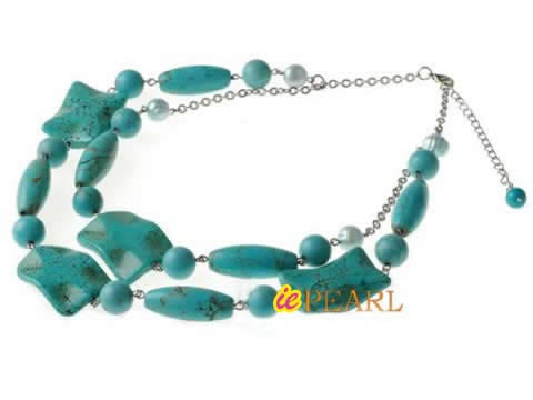 two rows blue turquoise adjustable necklace wholesale