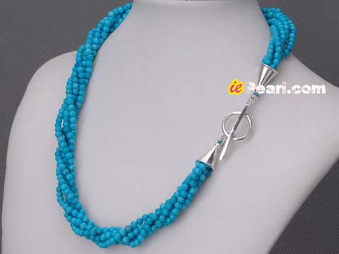 4mm tiny blue turquoise 5 strands twisted necklace