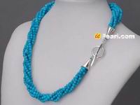 4mm tiny blue turquoise 5 strands twisted necklace