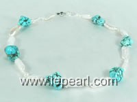 nugget blue turquoise necklace and Biwa pearl jewelry