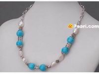 12mm blue turquoise beaded necklace with nugget pearl