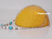 12mm blue turquoise beaded necklace with white rice pearl