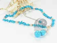 turquoise beaded necklace with freshwater pink rice pearl