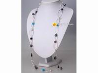 purple crystal, pearl and turquoise long opera necklace