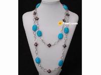 oval turquoise nugget and cloisonn enamel long necklace