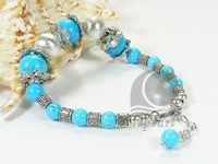 wholesale blue turquoise & silver plated bead bracelet