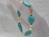 7-8mm white smooth-on-both-side pearls bracelet with truquoise