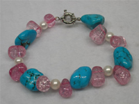 wholesale pink grotesque crystal and blue turquoise bracelet