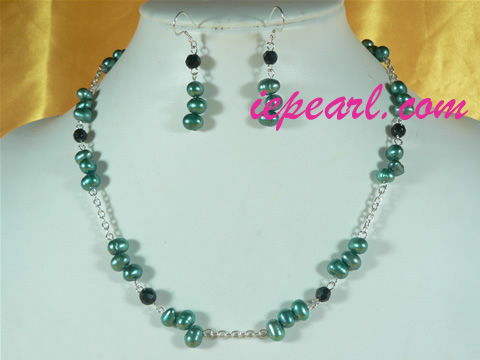 6-7mm green rice shaped pearl necklace set wholesale